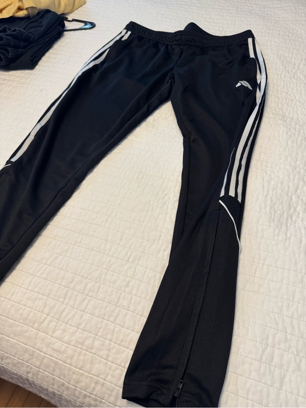 Black Adidas Tapered-Leg Pants with White Stripes